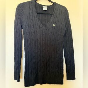 Lacoste 100% Cotton Black Long Sleeve V-Neck Sweater in Size 38